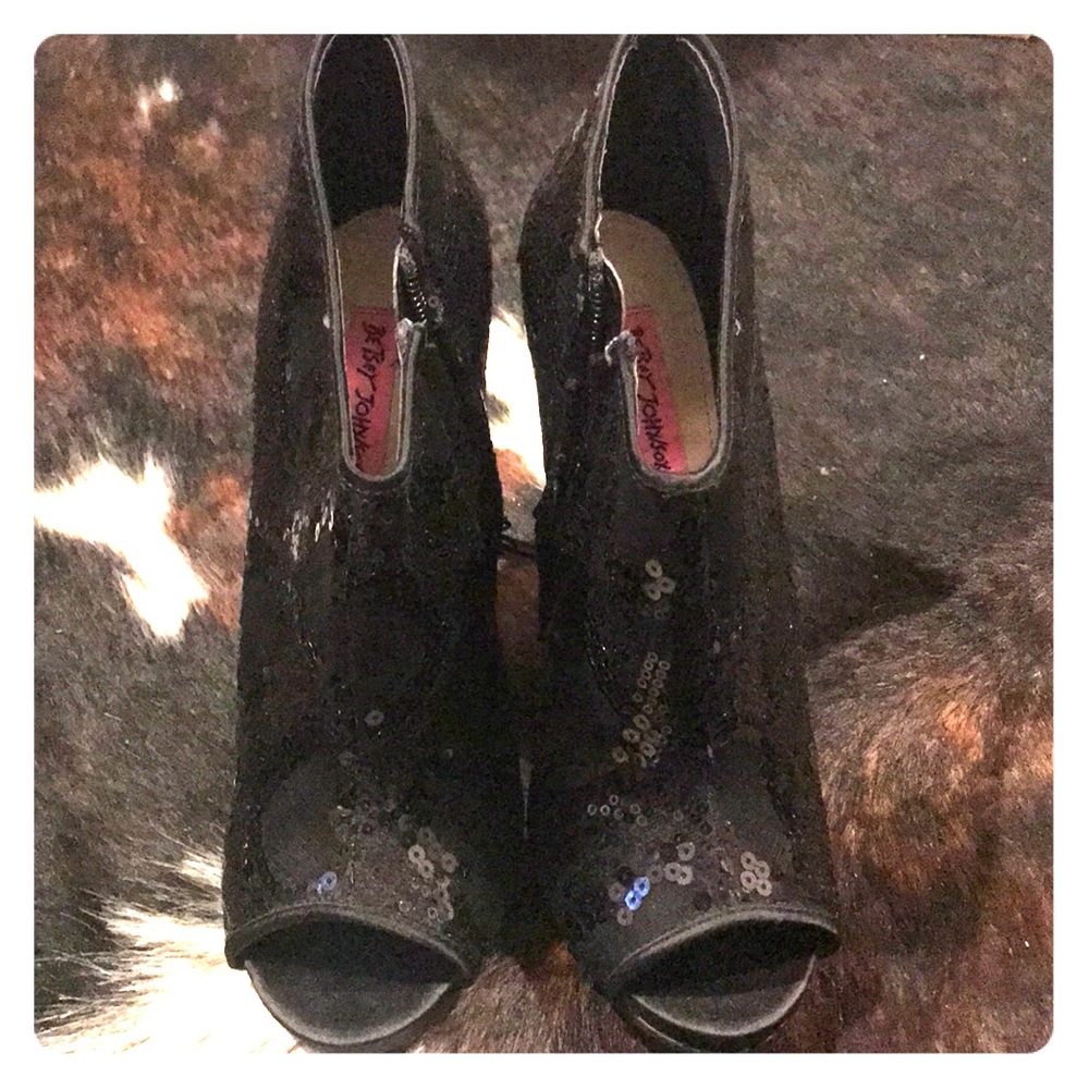Open toe sequined never used Betsey Johnson bootie